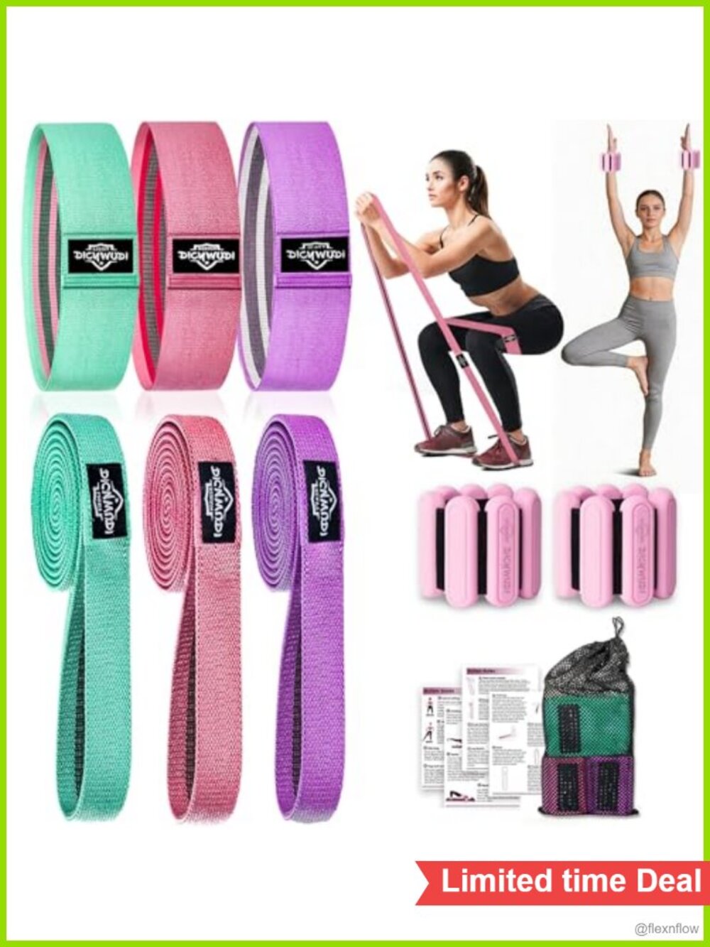 Fabric Resistance Bands 6 Pack Non-Slip Exercise Bands for Women Men Home